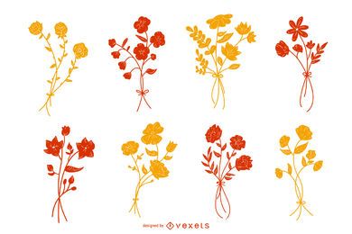 Botanical Flower Color Silhouette Set Botanical Flower Color Silhouette Set