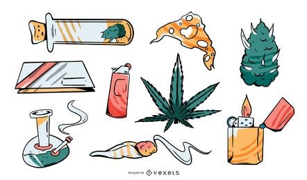 Paquete de ilustración de elementos de cannabis