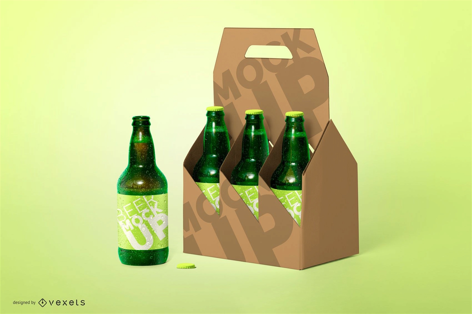 Maquete de garrafa de cerveja de seis embalagens