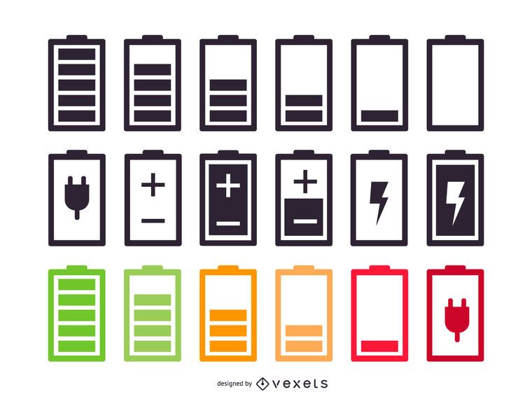 Conjunto de diseño de iconos de batería Conjunto de diseño de iconos de batería