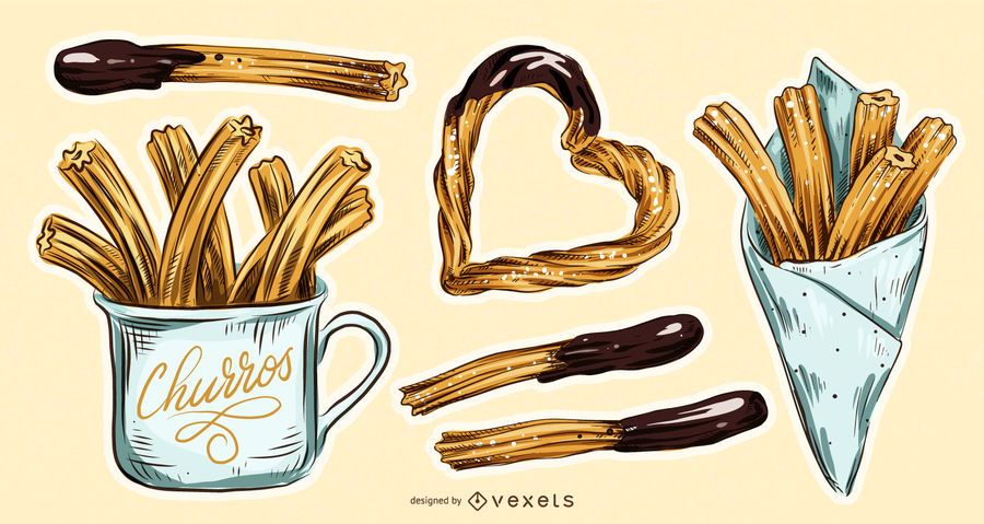 Conjunto de ilustração de comida Churros Conjunto de ilustração de comida Churros