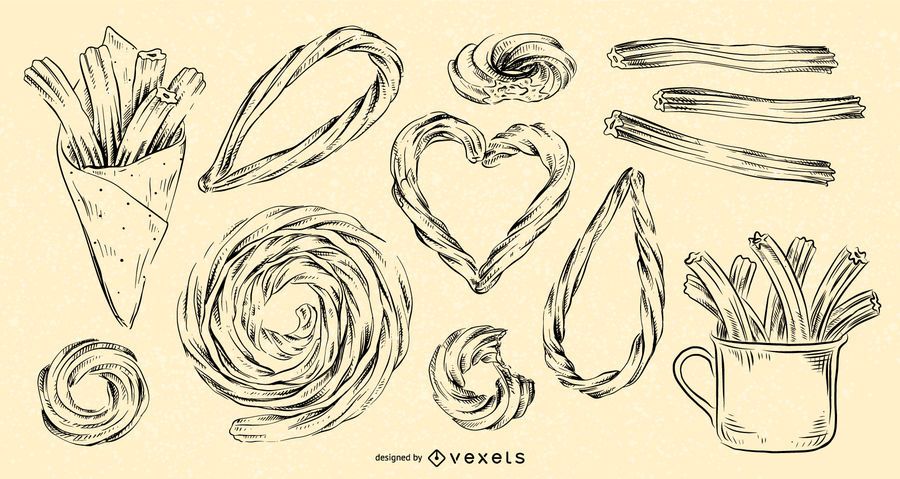 Churros hand drawn set Churros hand drawn set