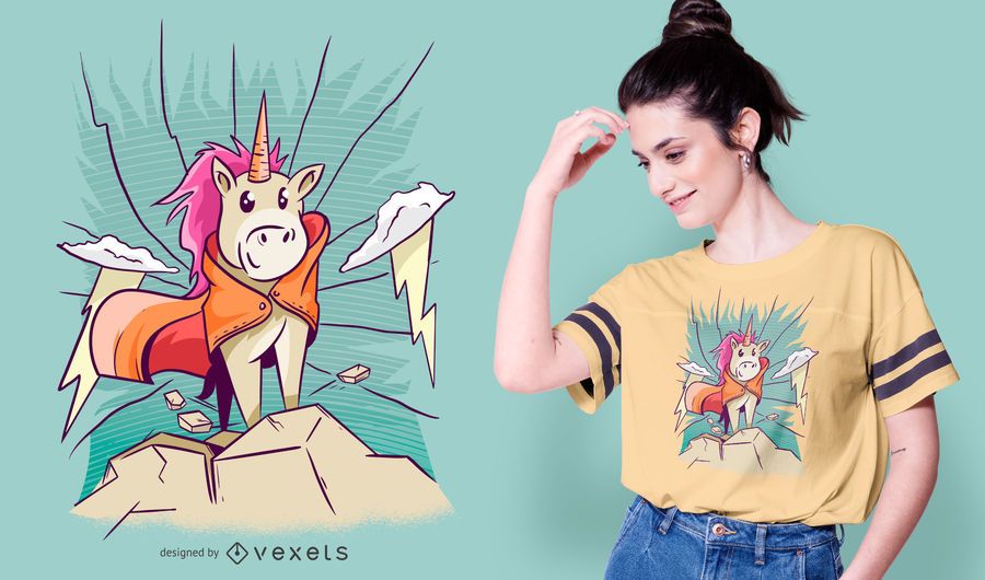 Diseño lindo de la camiseta del unicornio de la montaña Diseño lindo de la camiseta del unicornio de la montaña