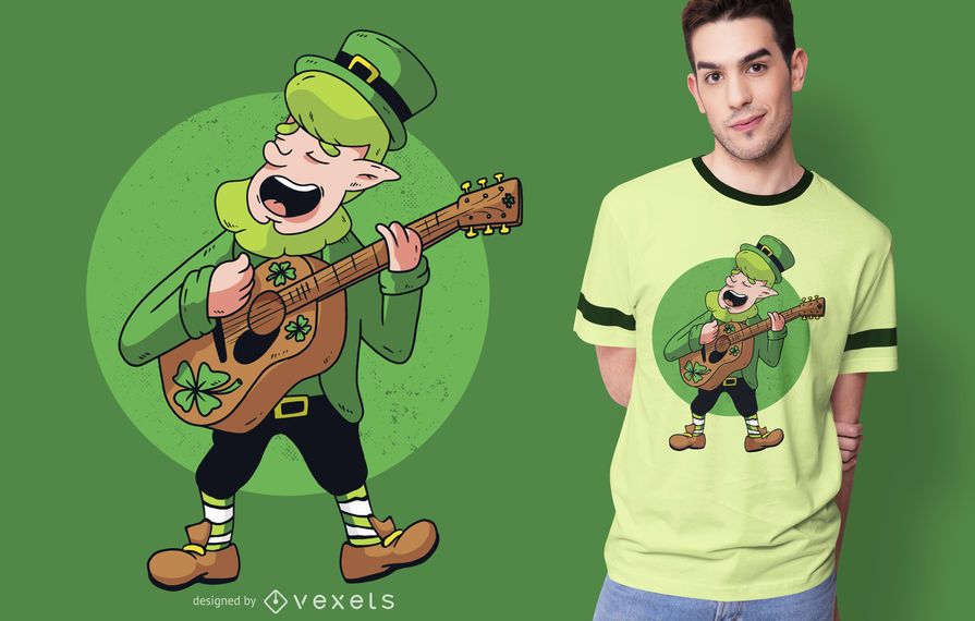 Projeto do t-shirt do guitarrista do duende Projeto do t-shirt do guitarrista do duende