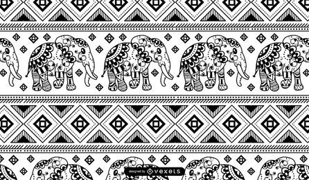 Elefante Mandala Patrón Blanco Negro