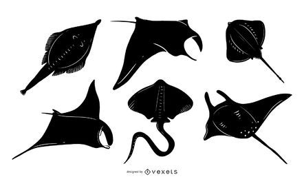 Conjunto de diseño de silueta de manta raya Conjunto de diseño de silueta de manta raya