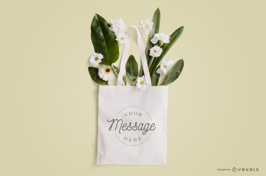 Tote bag with flowers mockup Tote bag with flowers mockup