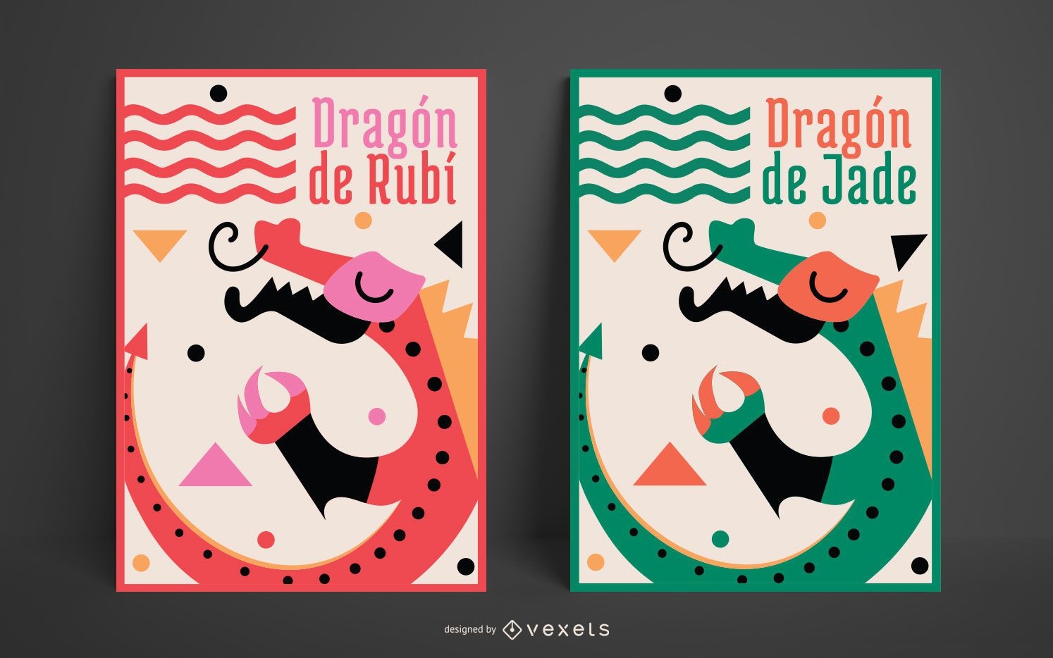 Conjunto de carteles de ilustración de dragón