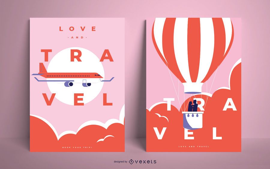 Conjunto de design de cartaz de viagens de amor Conjunto de design de cartaz de viagens de amor