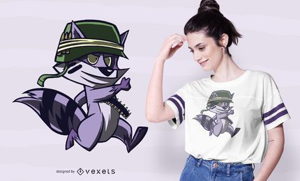Diseño de camiseta de mapache soldado