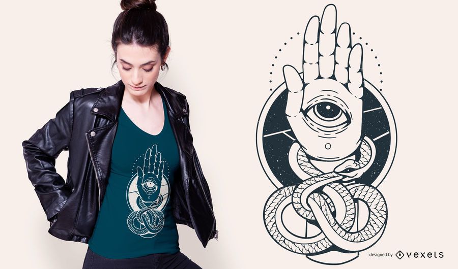 Diseño de camiseta de la mano de la serpiente Hamsa Diseño de camiseta de la mano de la serpiente Hamsa