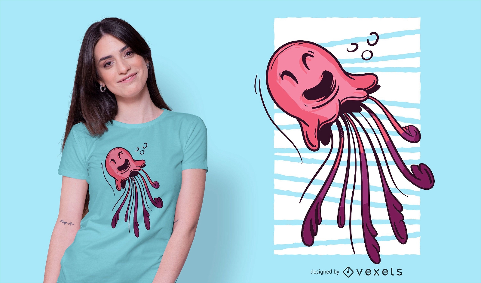Design de camiseta com água-viva sorridente