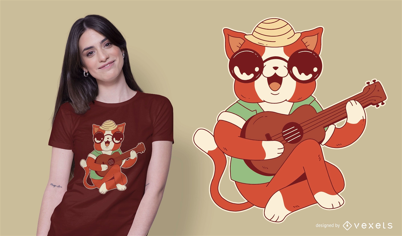 Diseño de camiseta Ukelele Cat