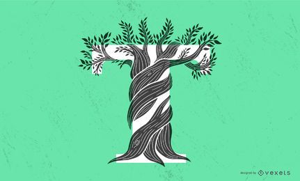 Buchstabe T Baum Typografie Design