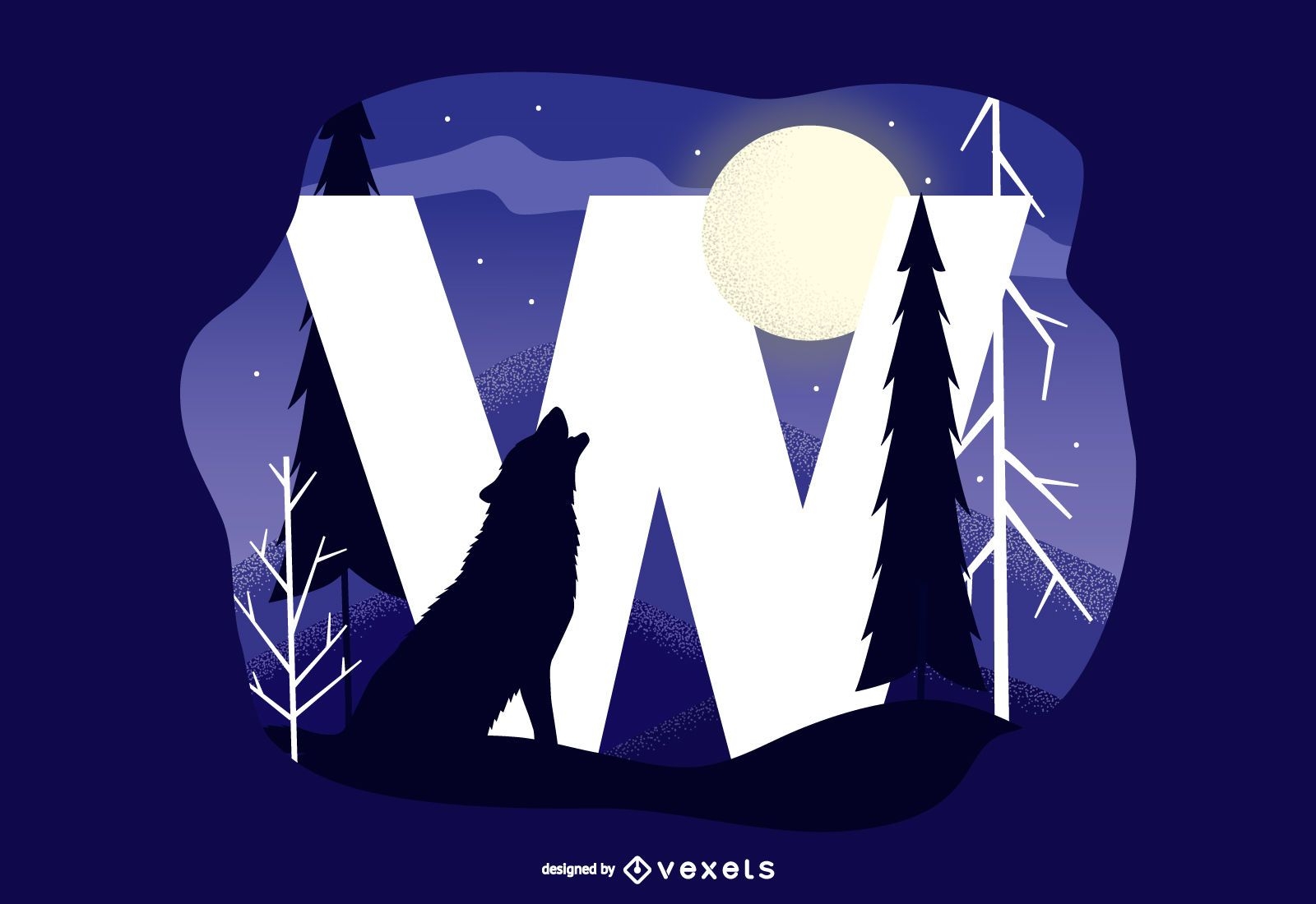 Letter W Howling Wolf Typography Design