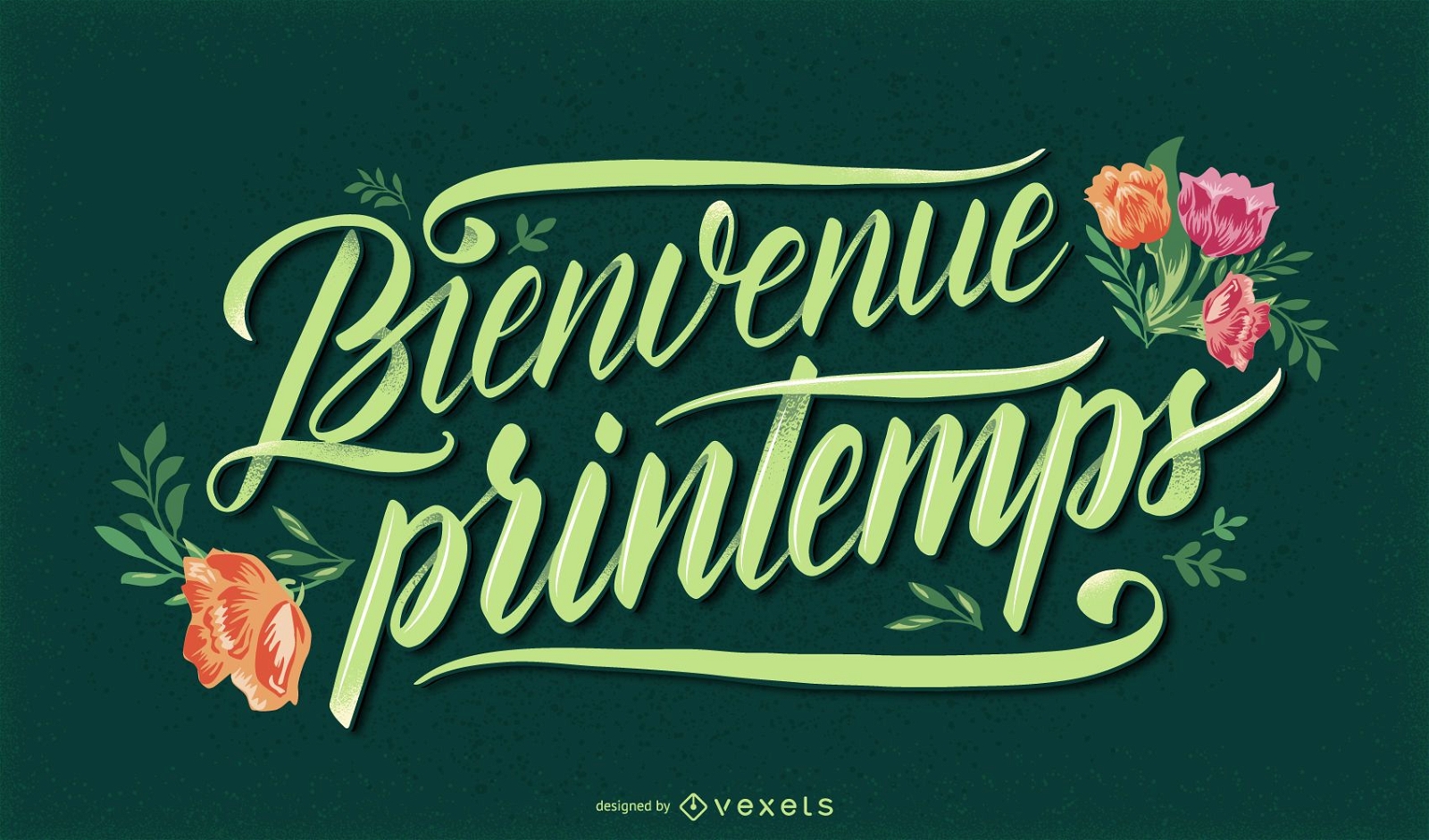 Willkommen Frühling Französisch Schriftzug