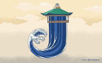 Letter J Japan Wave Typography Design Letter J Japan Wave Typography Design