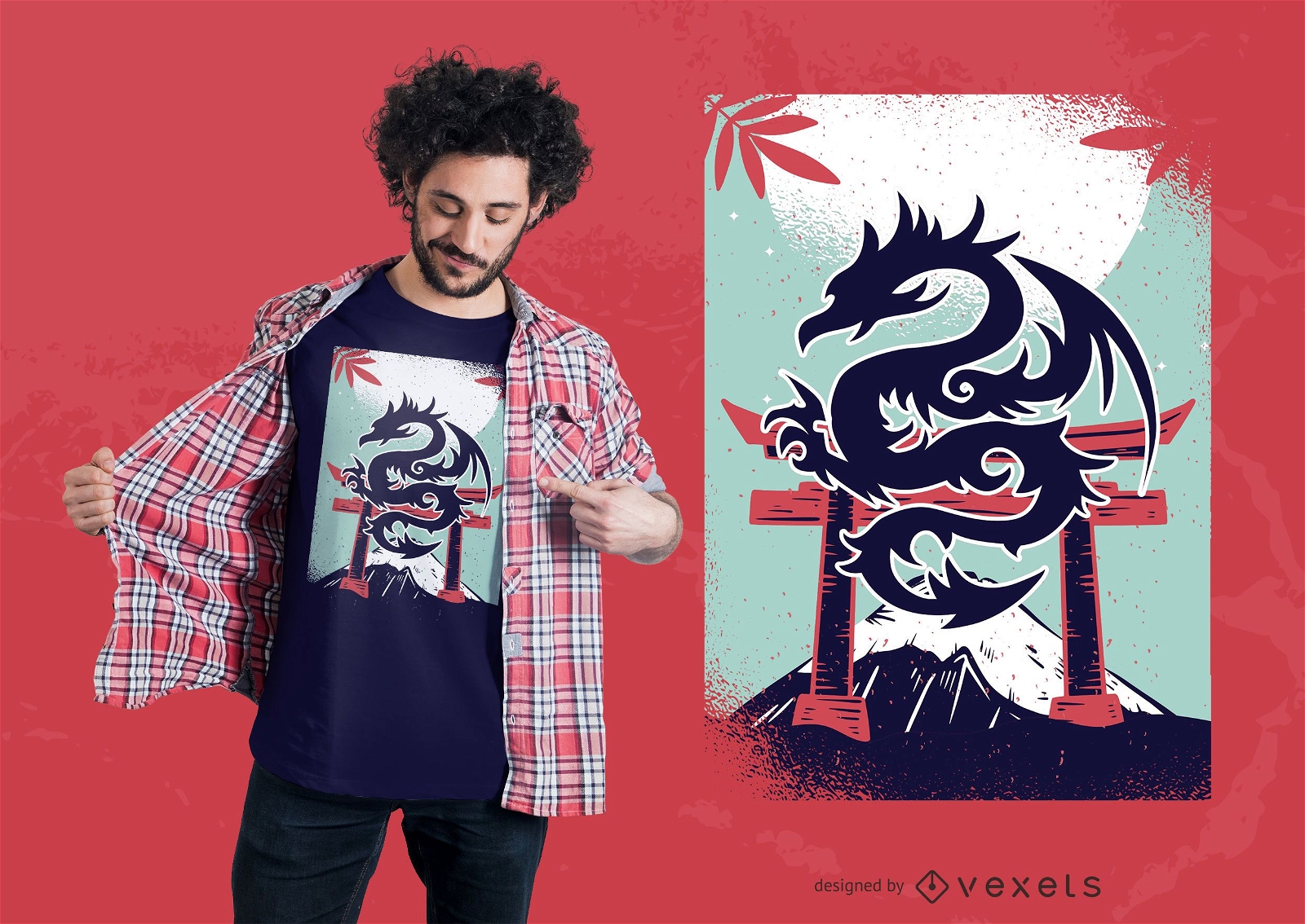 Design de camiseta do dragão japonês