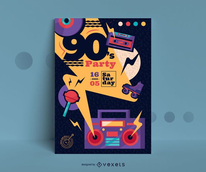 Plantilla de diseño de carteles de fiesta de los 90 Plantilla de diseño de carteles de fiesta de los 90