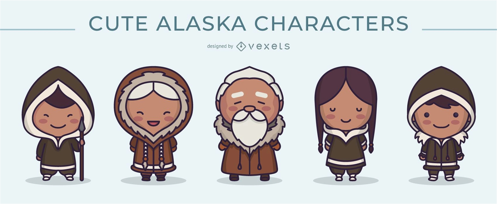 Lindo paquete de diseño de personajes de Alaska