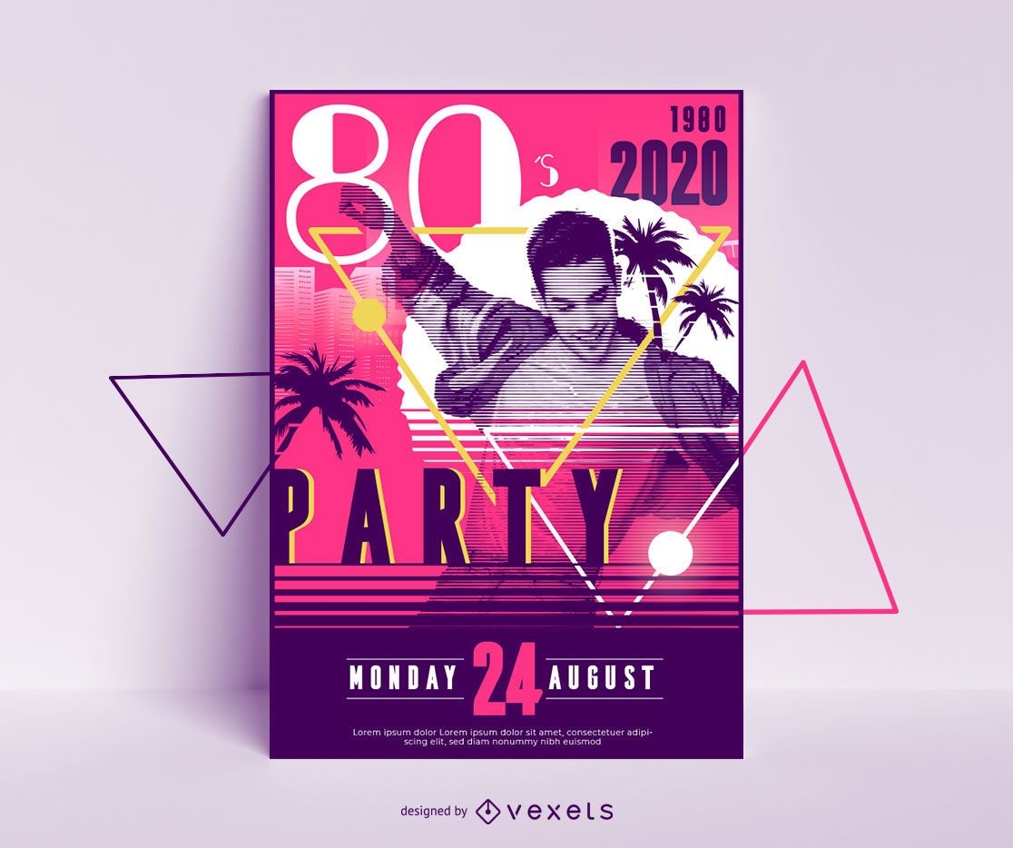 Diseño de carteles de fiesta de los 80