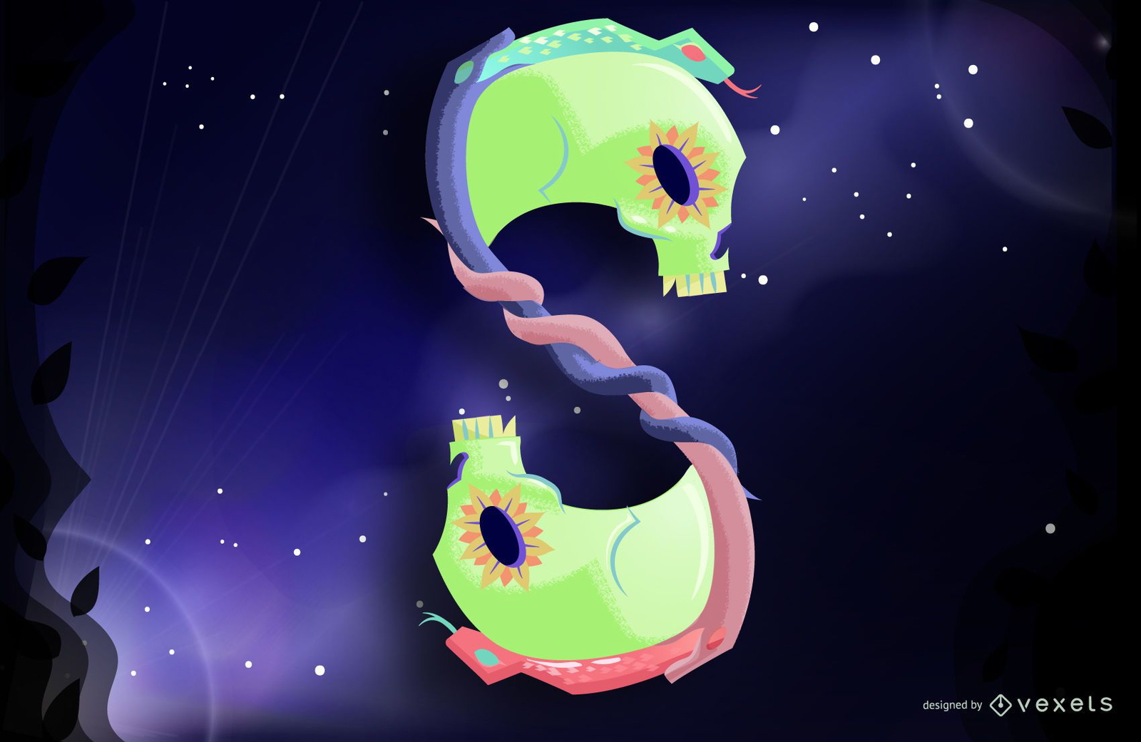 Diseño de tipografía Letter S Skull Snake