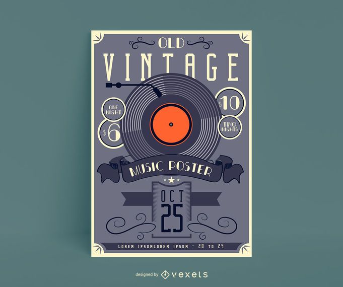 Design de cartaz antigo de música vintage Design de cartaz antigo de música vintage