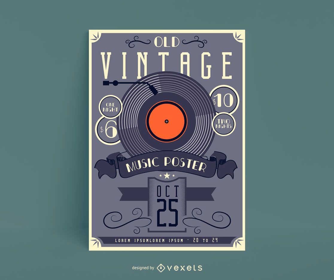 Diseño de carteles de música vintage antigua