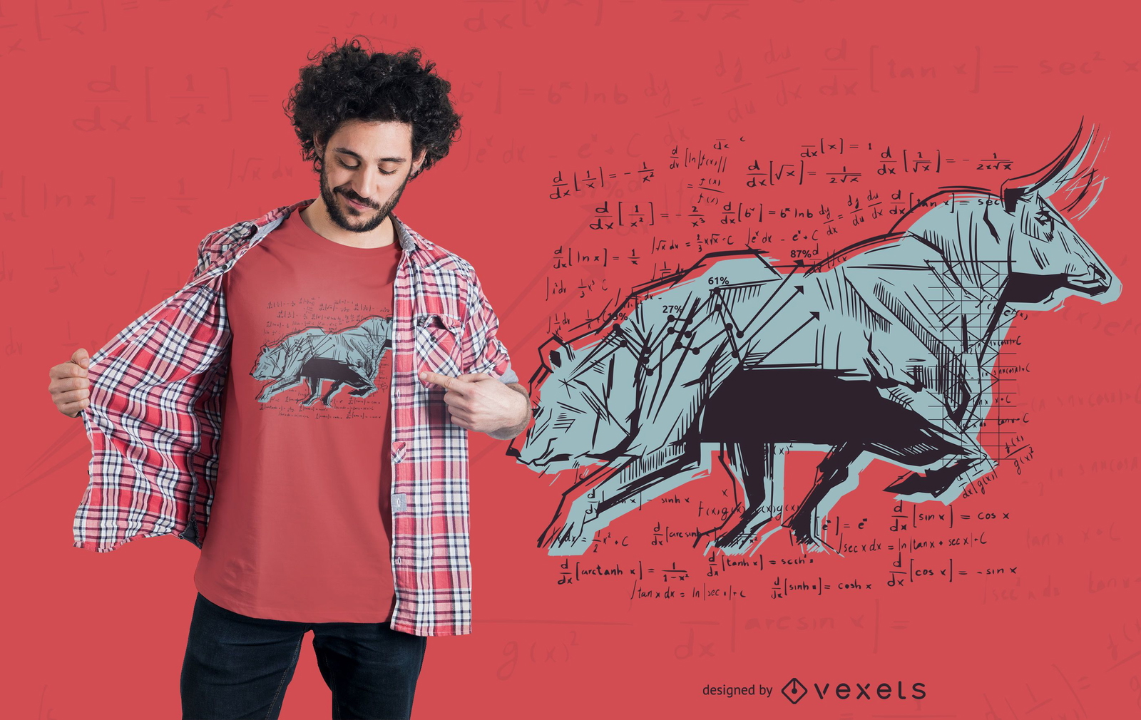 Design de t-shirt de esboço de touro e urso do mercado de ações