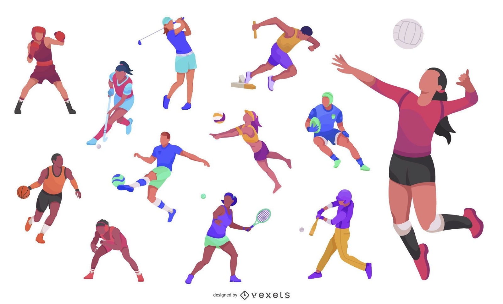 Sports and games athlete icon set