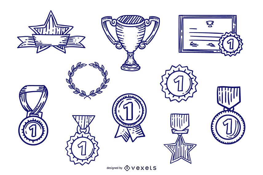 Hand Drawn Stroke Award Design Set Hand Drawn Stroke Award Design Set