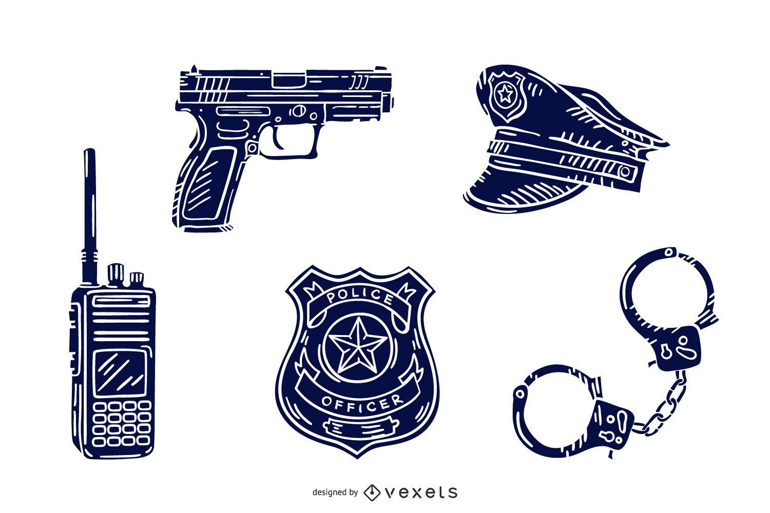 Police Elements Hand Drawn Silhouette Pack