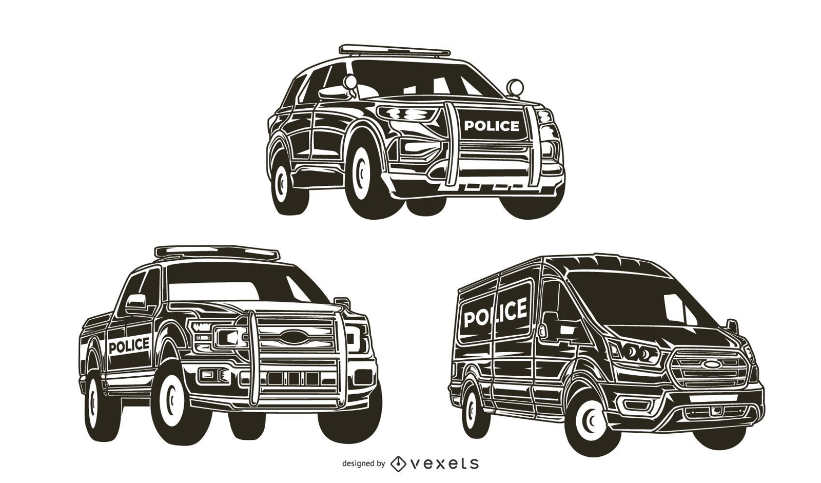 Pacote de silhueta de caminhão de carro de polícia