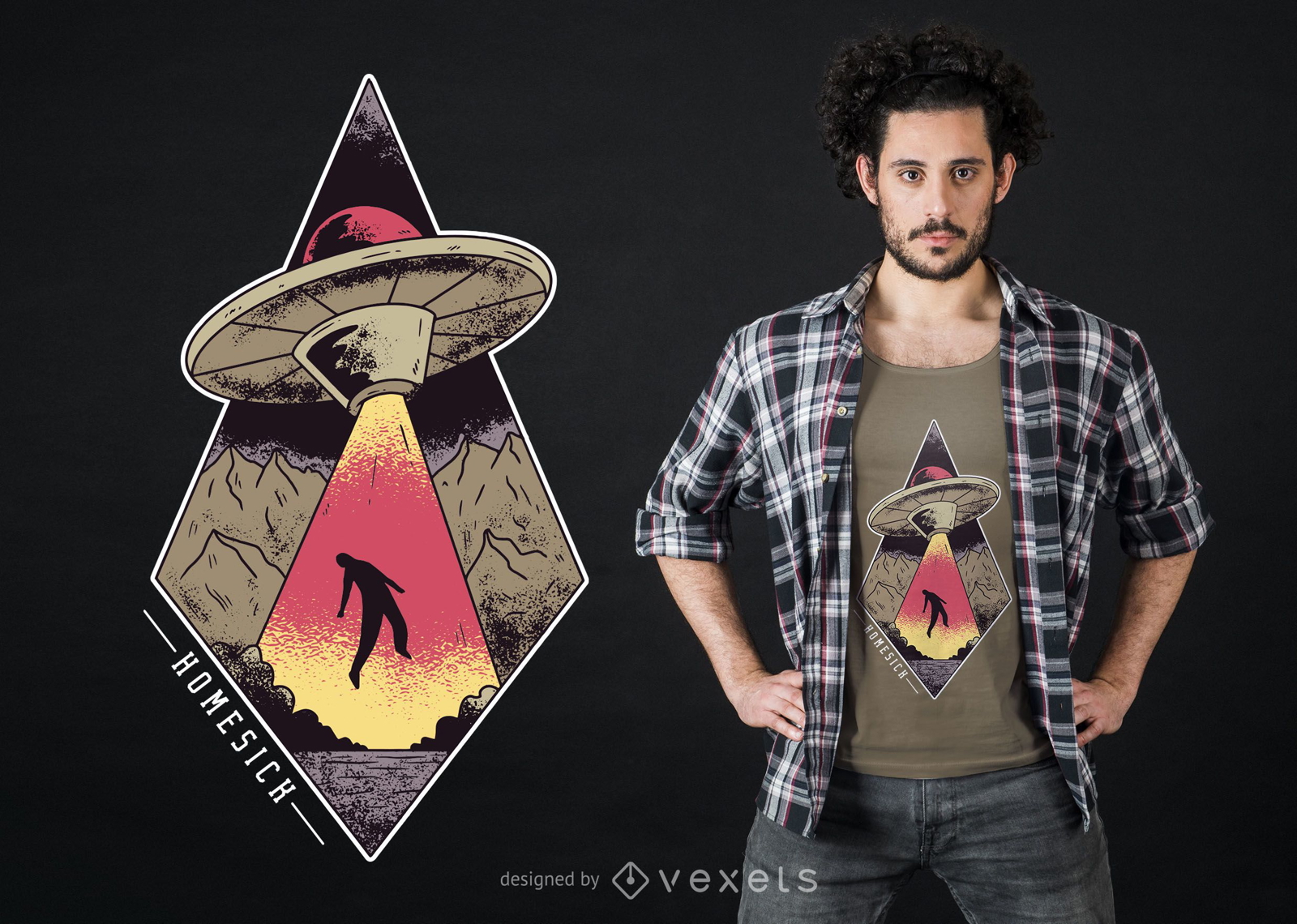 Design de t-shirt ufo com saudades de casa