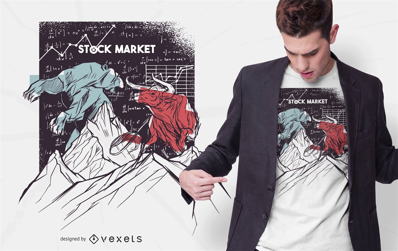 Design da camiseta Bear Bull do mercado de ações