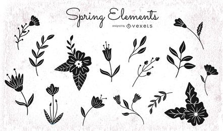 Paquete de silueta de elementos florales