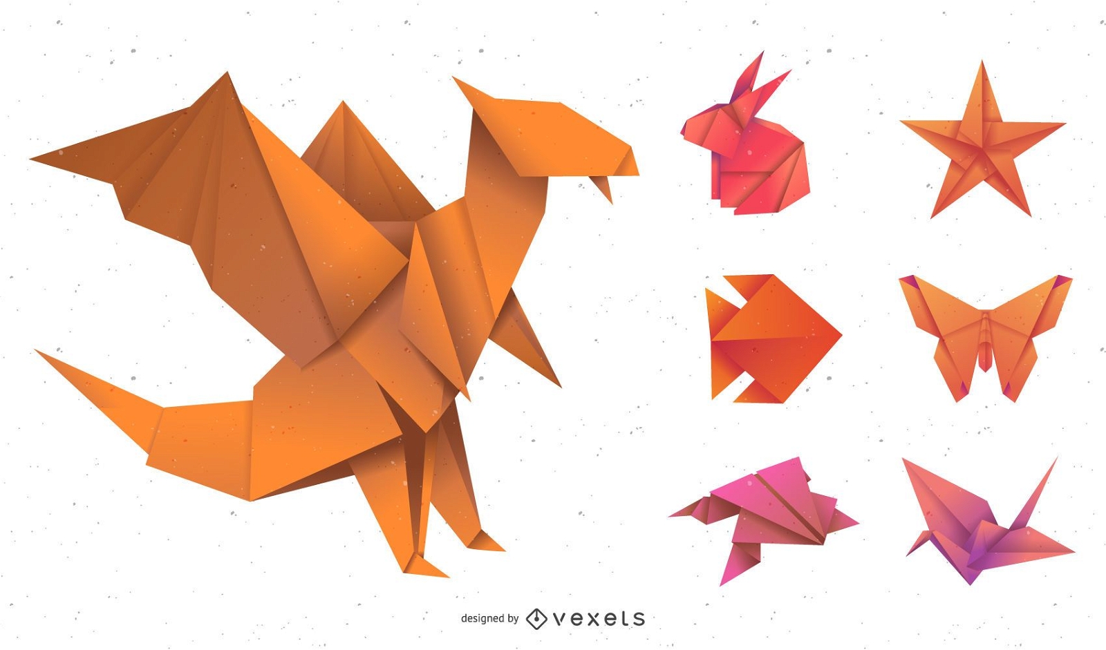Pacote de animais de origami gradiente