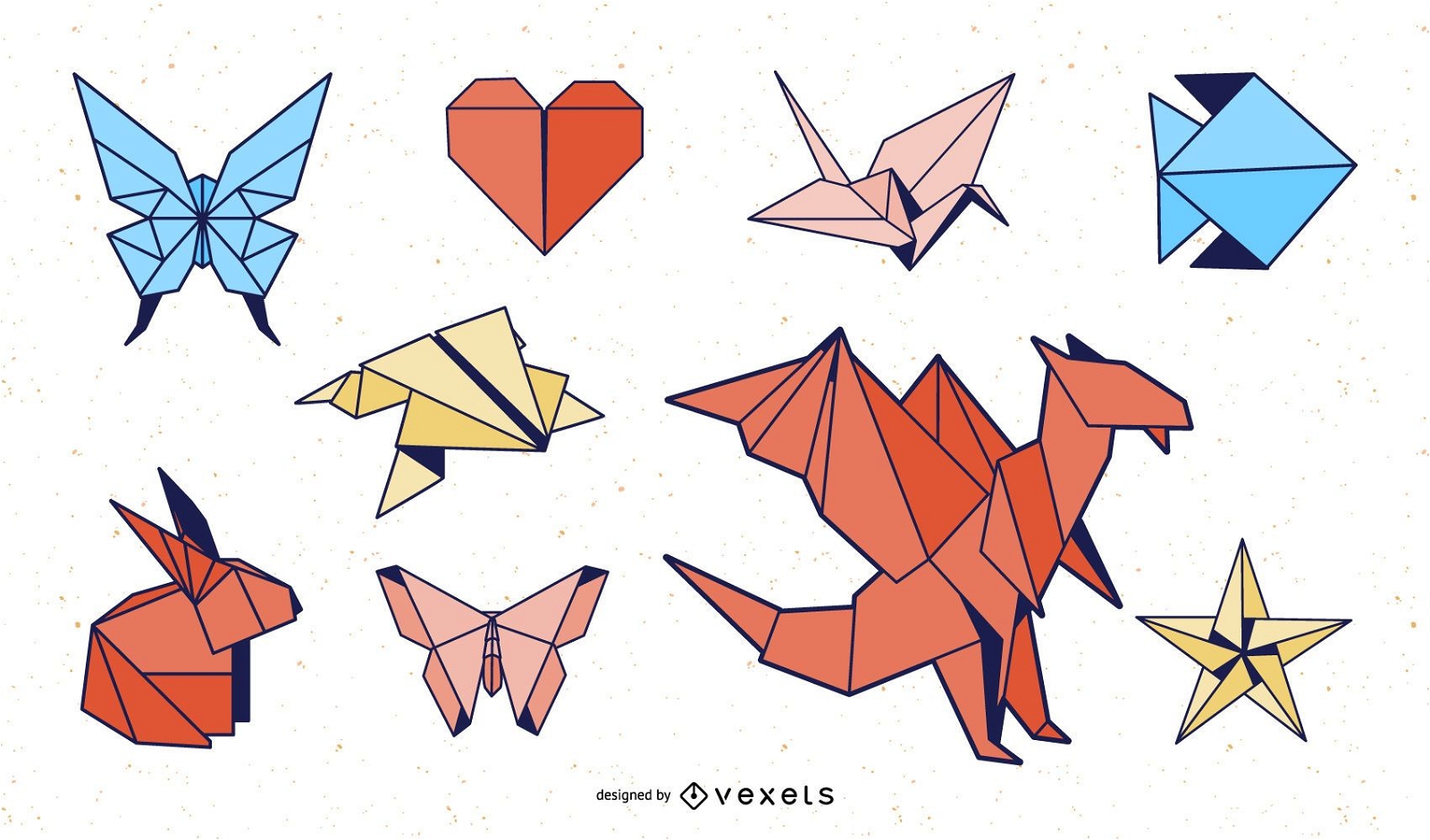 Pacote de design de origami de animais coloridos