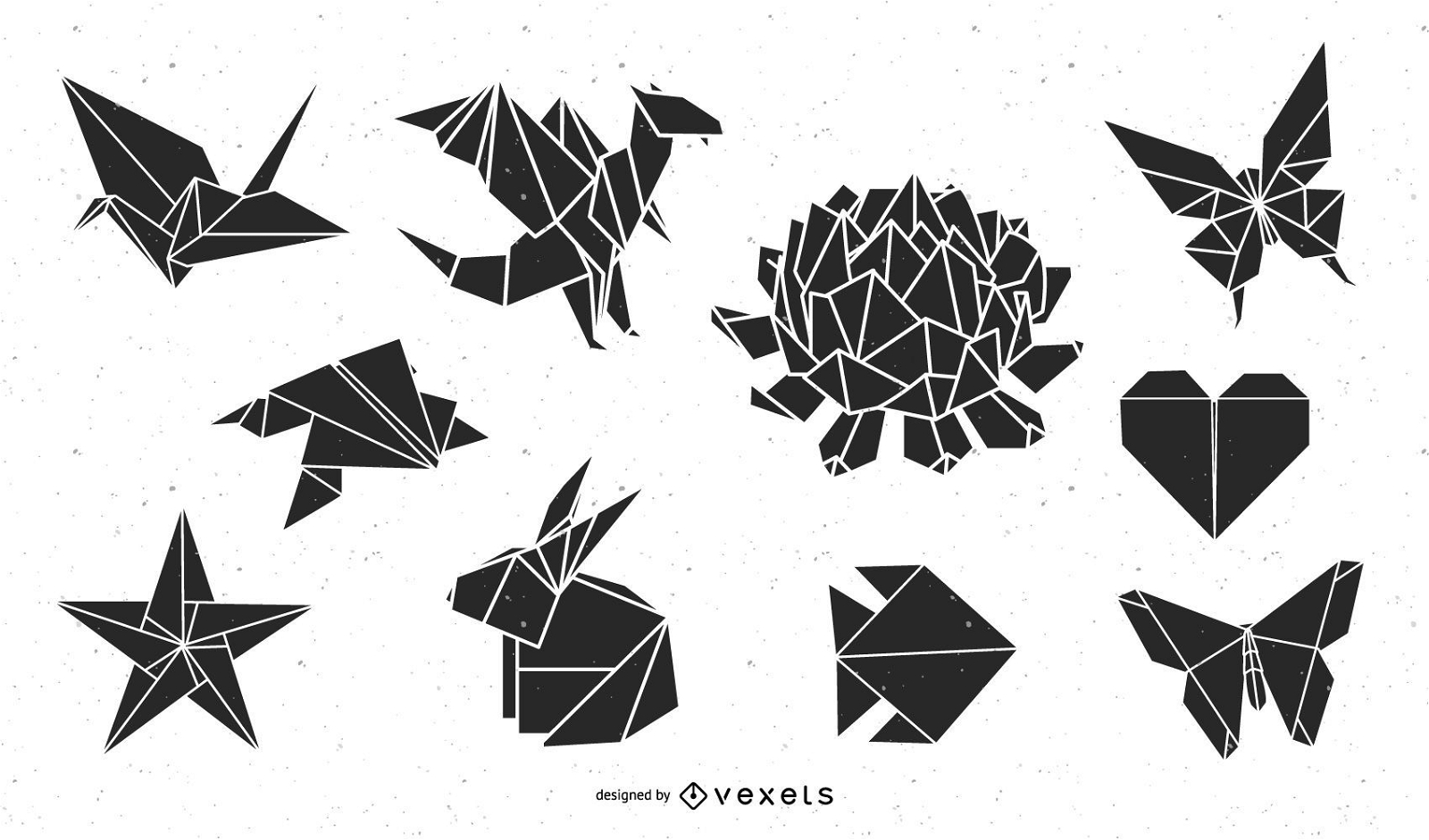 Paquete de silueta de animales y naturaleza de origami