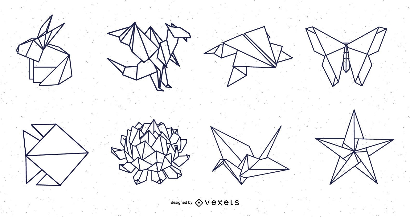 Origami nature and animals stroke design pack