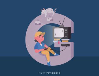 Ilustración de tipografía de juegos de letra G