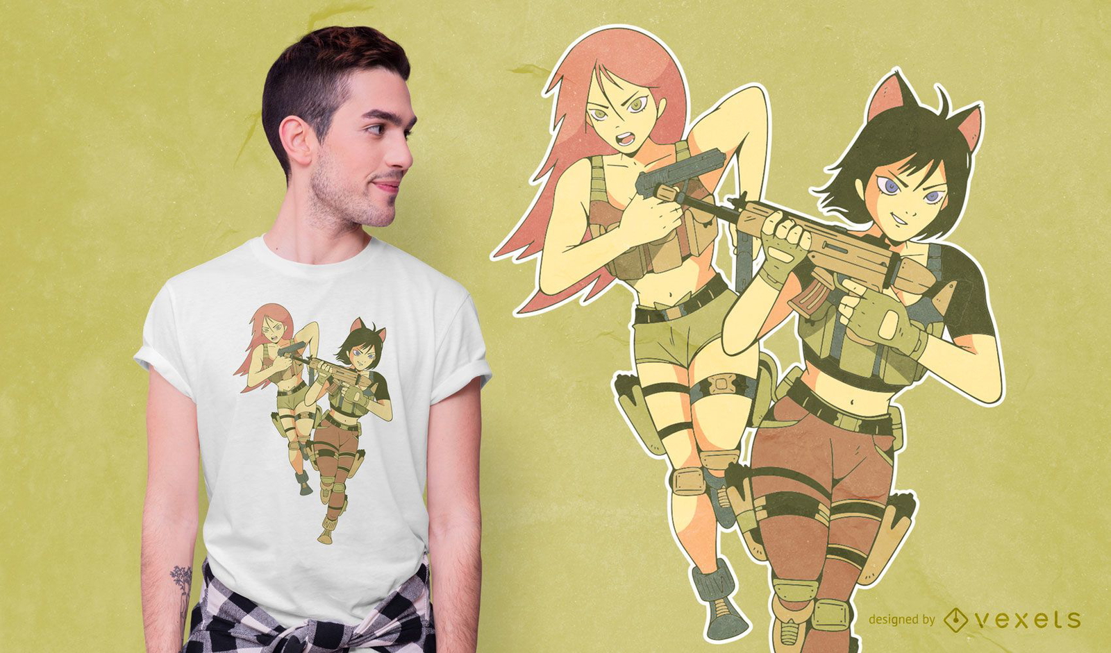 Anime Girl Soldiers T-Shirt Design