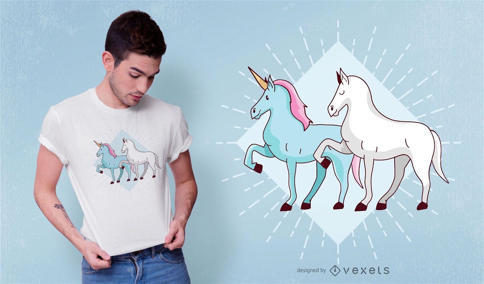 Dise?o de camiseta de unicornio y caballo.