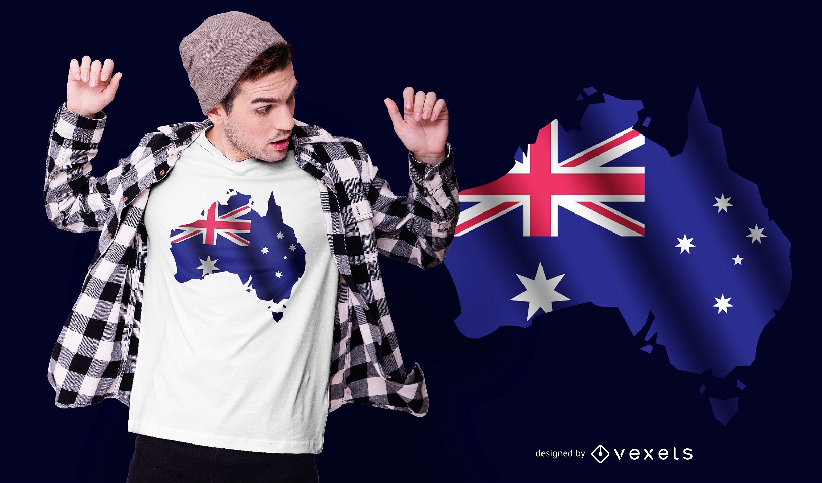 Dise?o de camiseta de mapa y bandera australiana