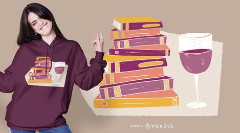 Diseño de camiseta de vino y libros. Diseño de camiseta de vino y libros.