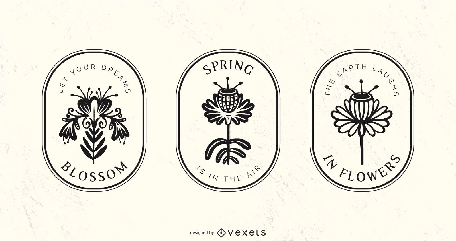Conjunto de emblemas de flores ornamentais de primavera