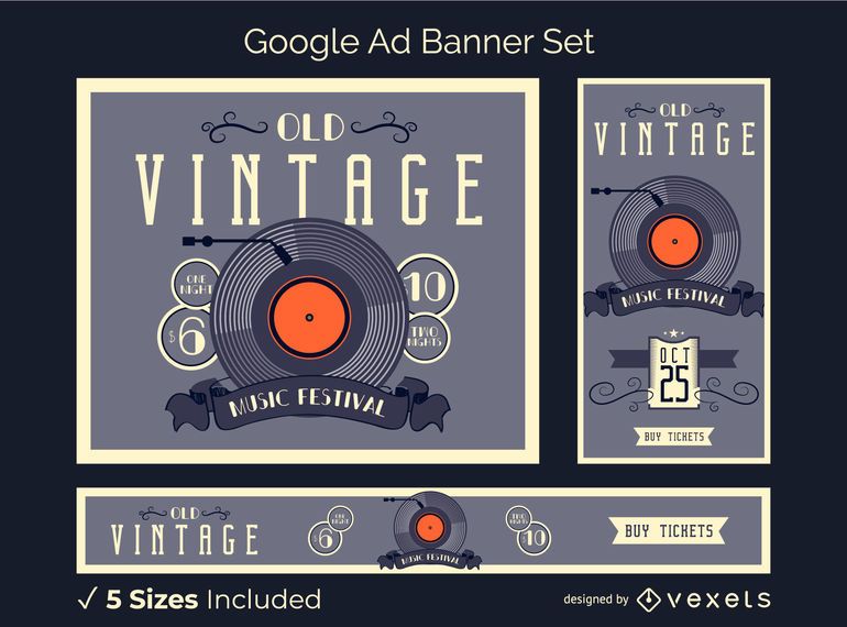 Vintage vinyl ad banner set Vintage vinyl ad banner set