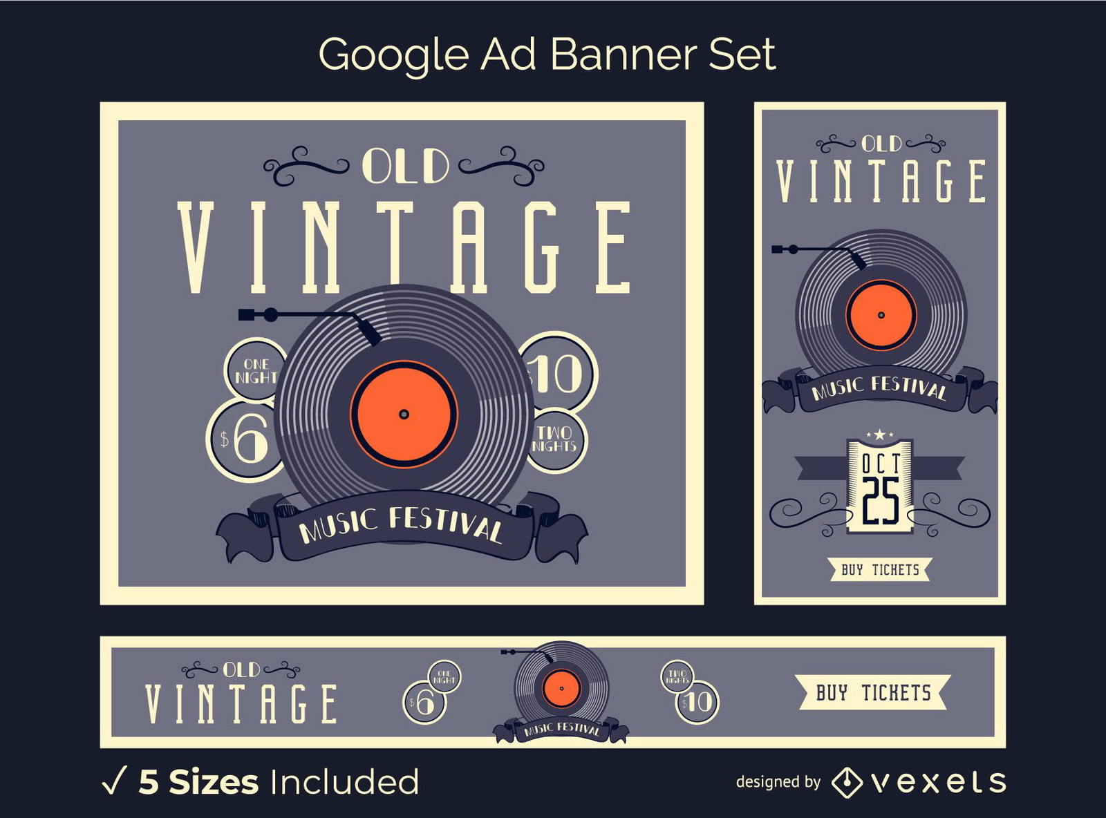 Vintage Vinyl Ad Banner Set