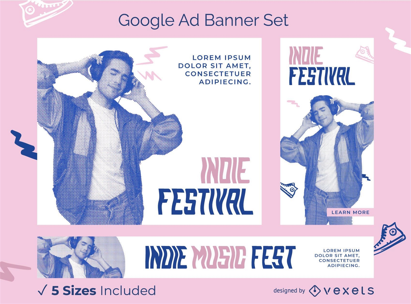 Pacote de banners do Google Ads para festival indie