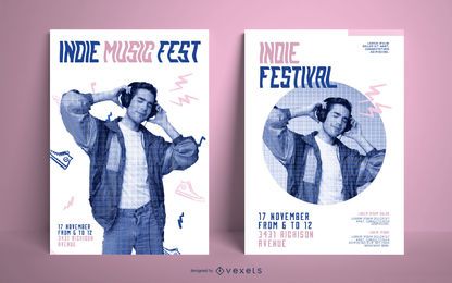 Paquete de carteles del festival de música indie